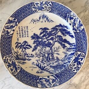 Large 16-inch Vintage Blue and White Decorative Plate